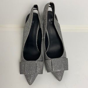 H&M Silver Sparkly Chunky Slingback Heels with Box Bow
